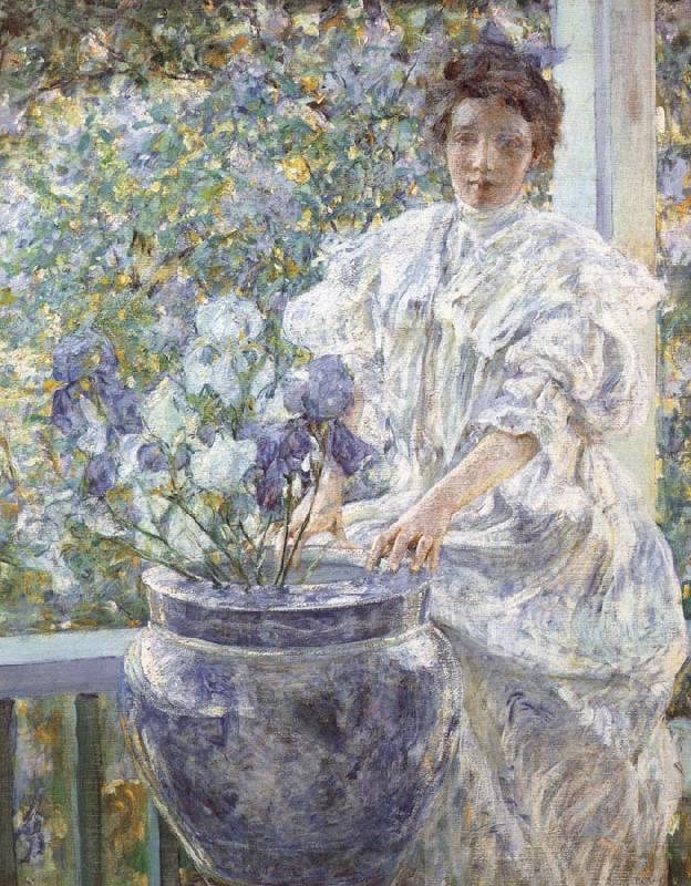 Robert Reid Woman with a Vase of Irises Norge oil painting art
